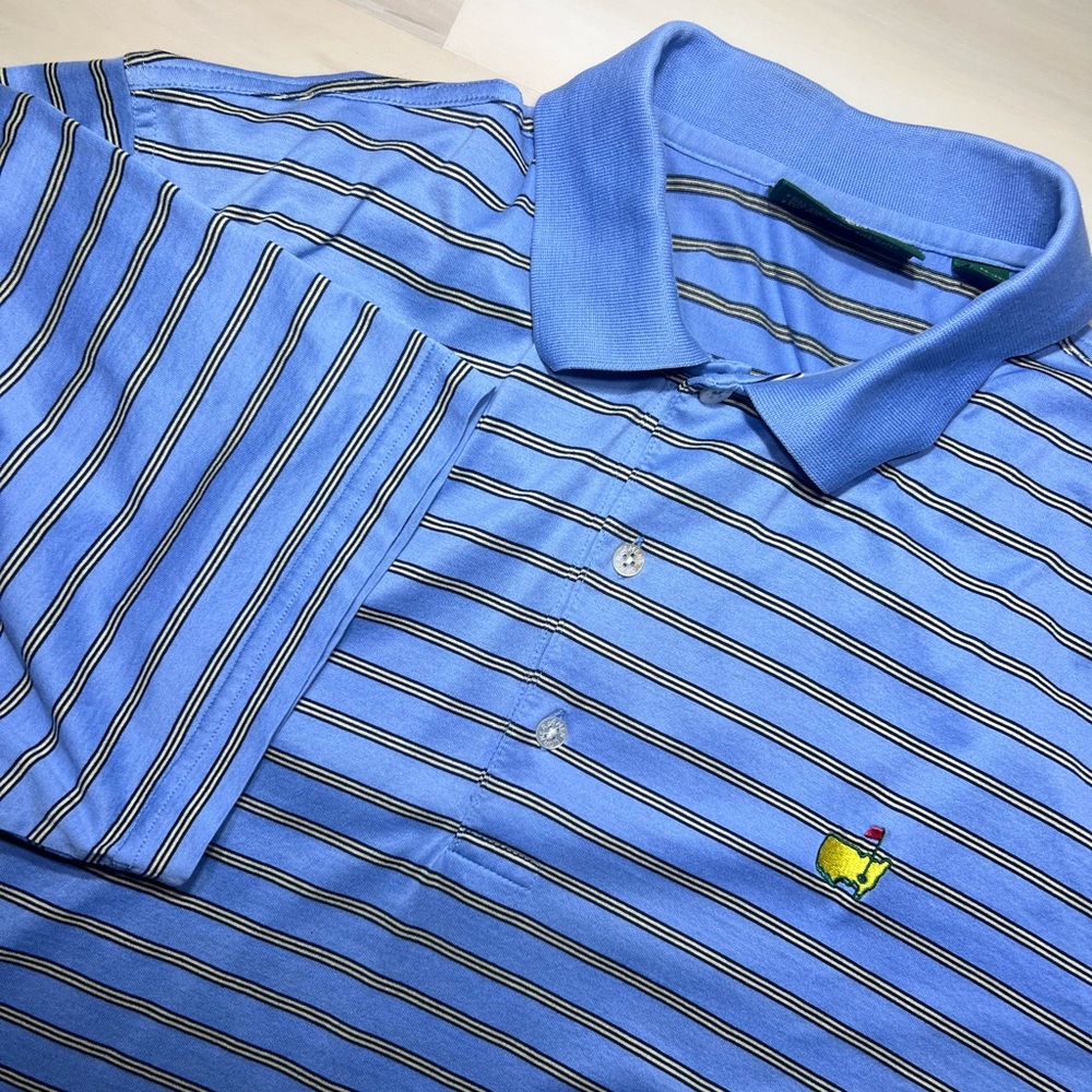 Amen Corner Masters Polo Golf Shirt Sz L Blue Striped Augusta National Two-ply
